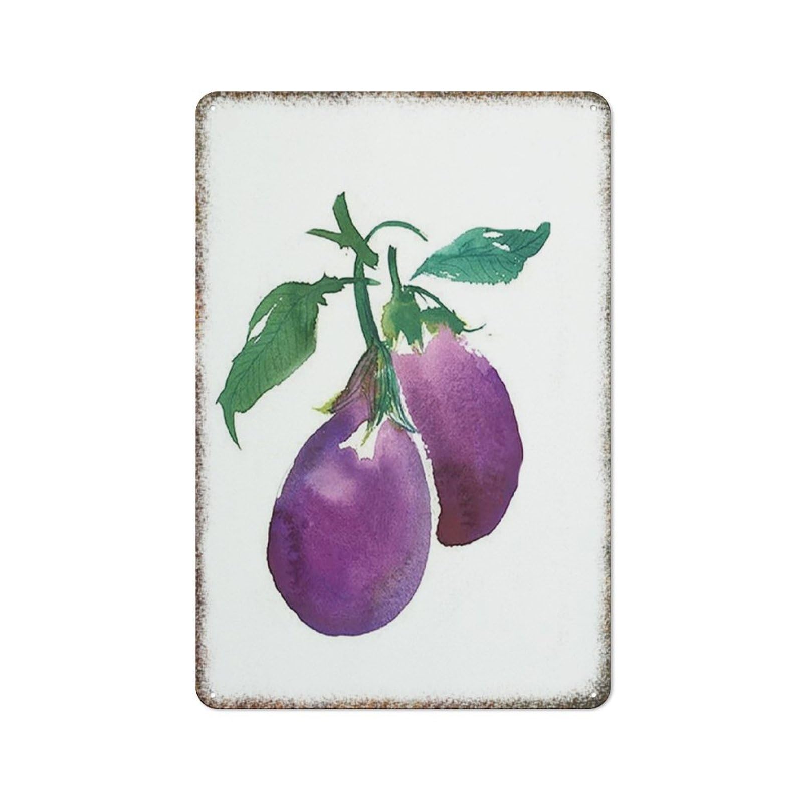 Grilled Eggplant Purple Vegetable Watercolor Wall Art Embossed High Gloss Metal Sign Ornamental Horticulture Kitchen Decor Plaque 8x12 Inch