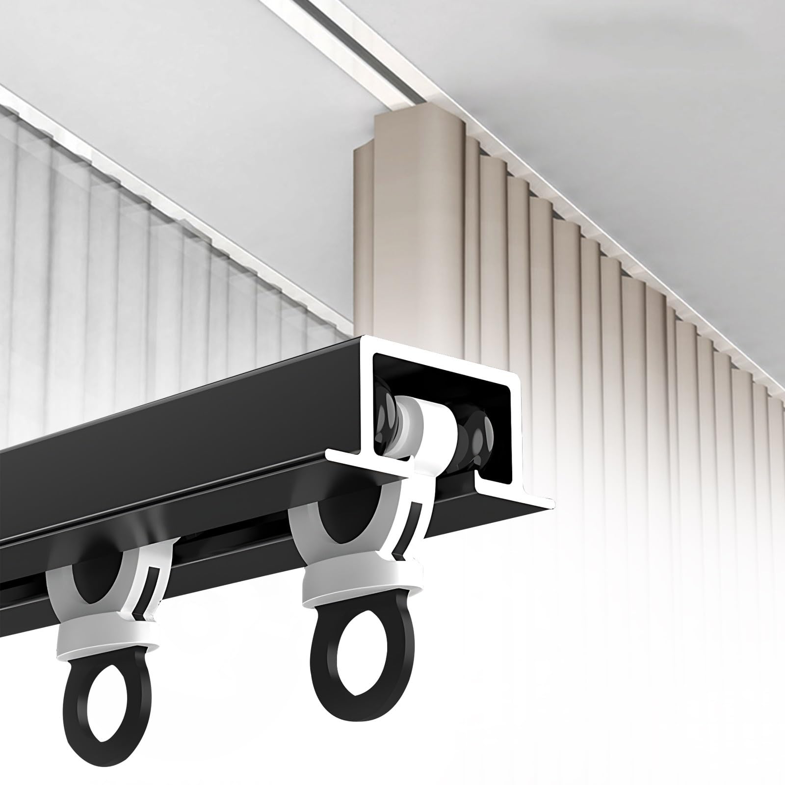 Système de rails de rideaux de plafond cachés – Tringle à rideaux coulissante silencieuse en aluminium pour bureau, salon, chambre à coucher (noir, 150 cm) – Installation facile et design moderne