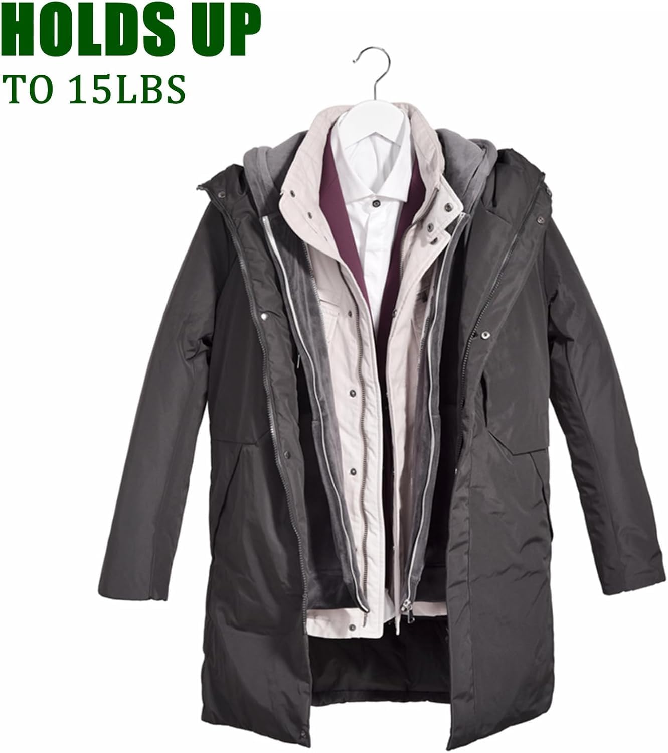 Amber Home 20 Pezzi 44.5cm Grucce Appendiabiti in Legno Bianco Liscio Robusto Nozze Maglietta Camicia Completo Giacca Vestito Giarrettiere con Asta con Scanalatura