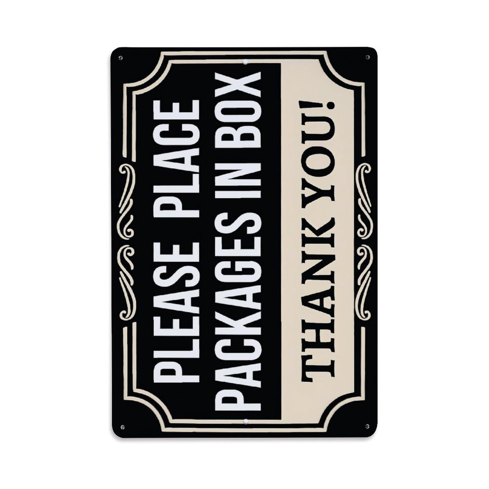 Please Place Packages In Box Funny Delivery Sign Vintage Aluminium Metal Sign, Retro Wall Decor for Home, Bar, Garage & Farmhouse 30x20cm