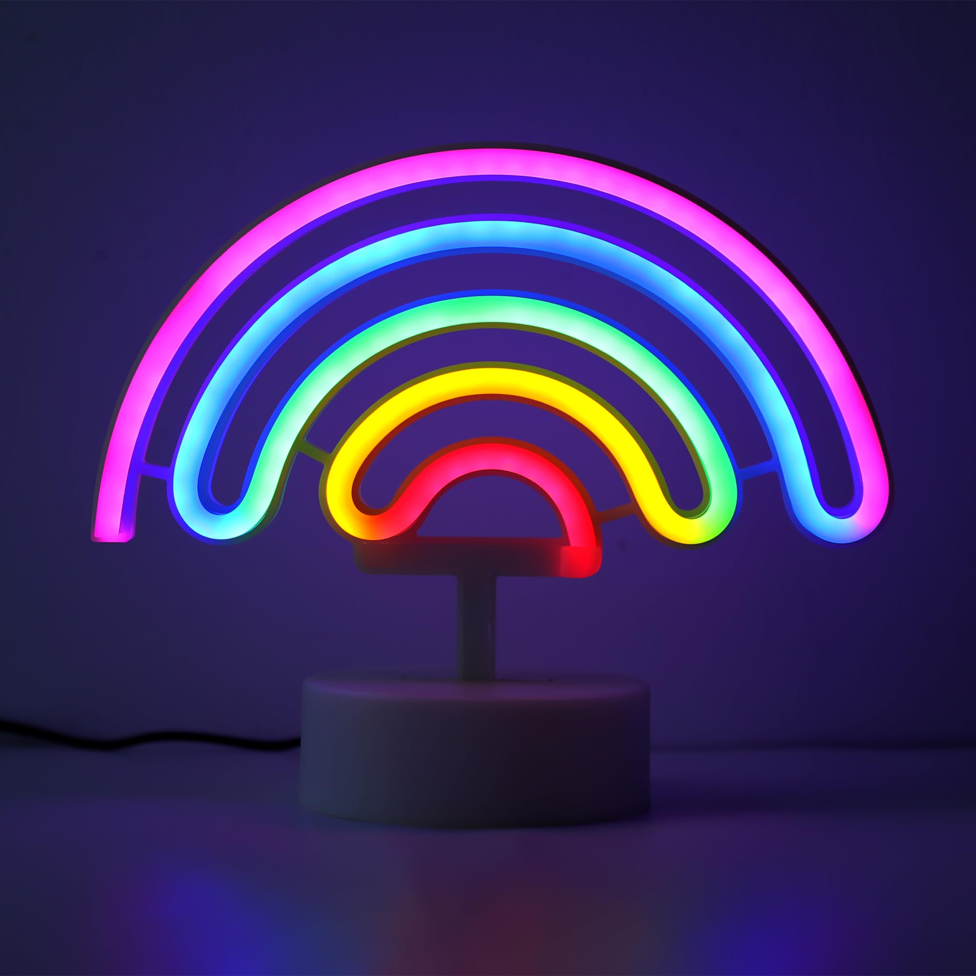 ENUOLI LED Cute Colorful Neon Rainbow Sign Lights Rainbow Neon Light with Base Battery Powered Rainbow Indoor Night Light Decoration for Kids Room Living Room Festive Party Wedding Party