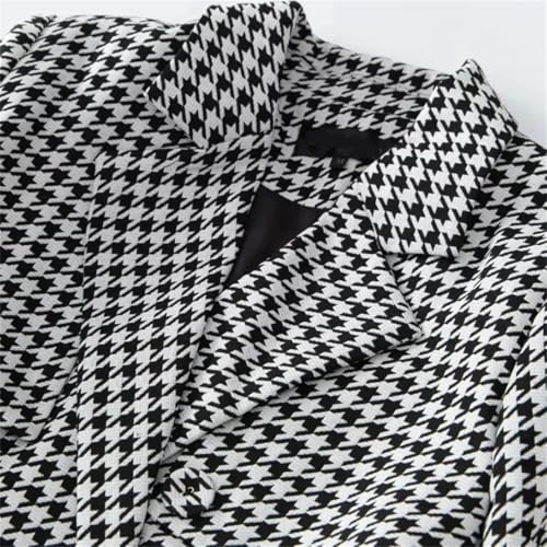Alloaone Women Houndstooth Long Sleeve Belted High Street Outwear Coat2