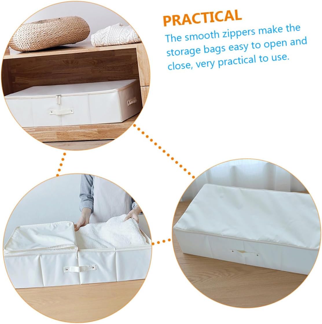 Large Under Bed Storage Bag Breathable Oxford Fabric Organizer for Clothes Blankets Quilts Zippered Multi-Purpose Storage Bin Reinforced Handles for Home Use