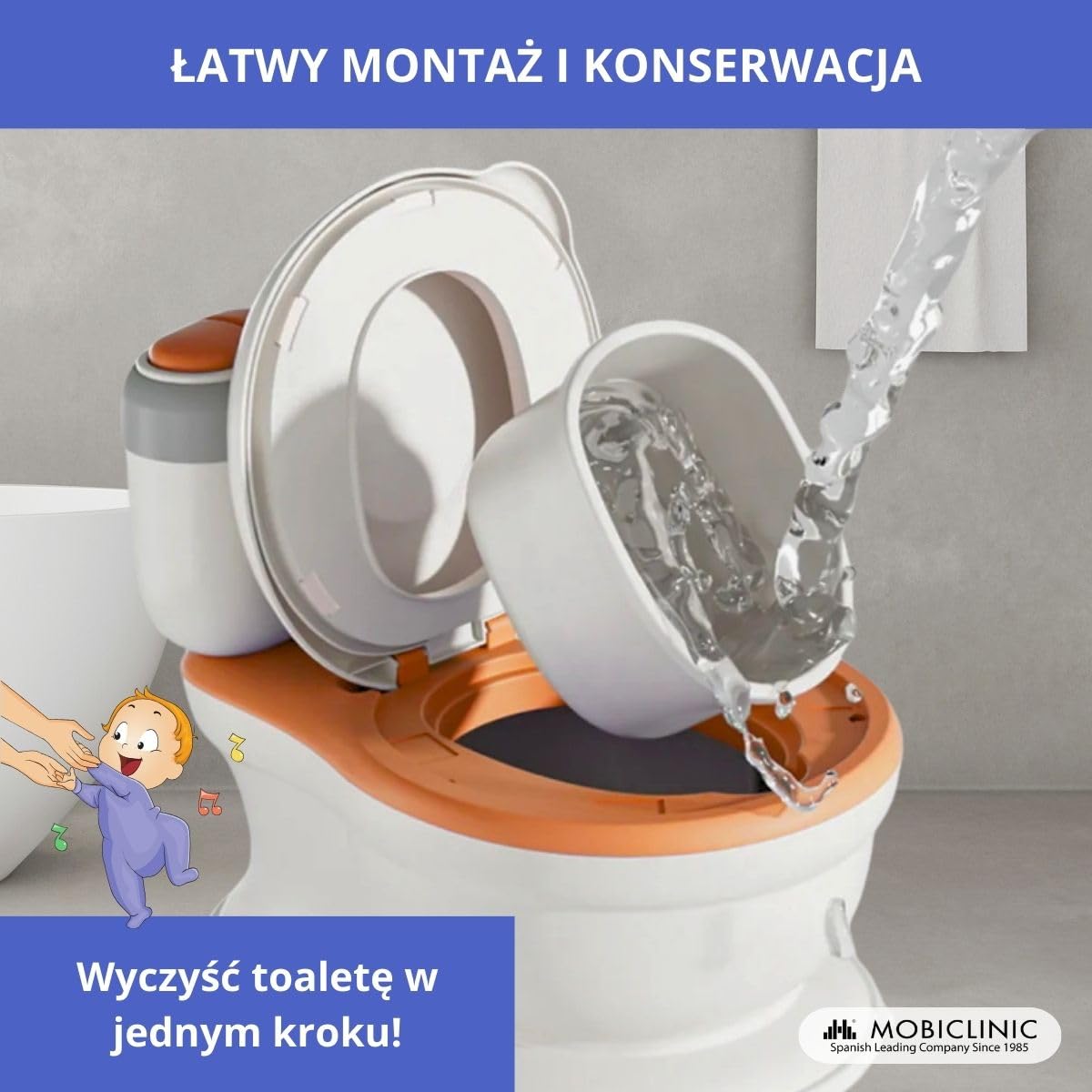 Mobiclinic® kids, Nocnik dla dzieci, Toikid, Wiek 1-6 lat, Z pokrywką, Dźwięk spłukiwania, Przegroda na papier toaletowy, Zasilany bateriami, Wyjmowana misa, Nieprzemakalne siedzisko