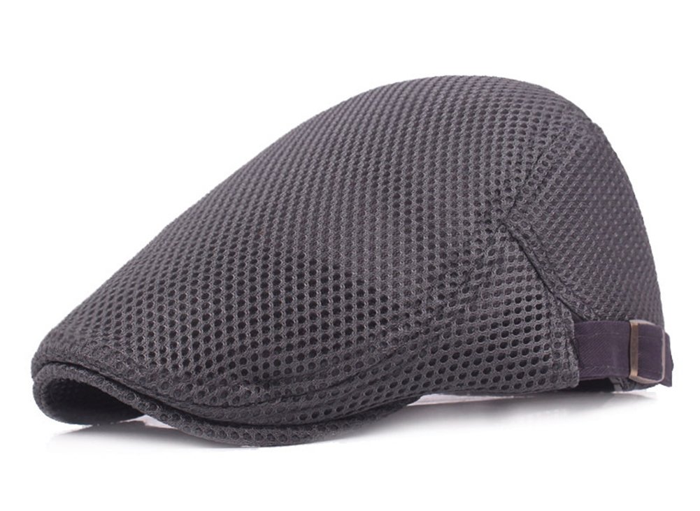 Roffatide Men's Grey Breathable Mesh Newsboy Cap Summer Duckbill Beret Ivy Cabbie Flat Cap Gray