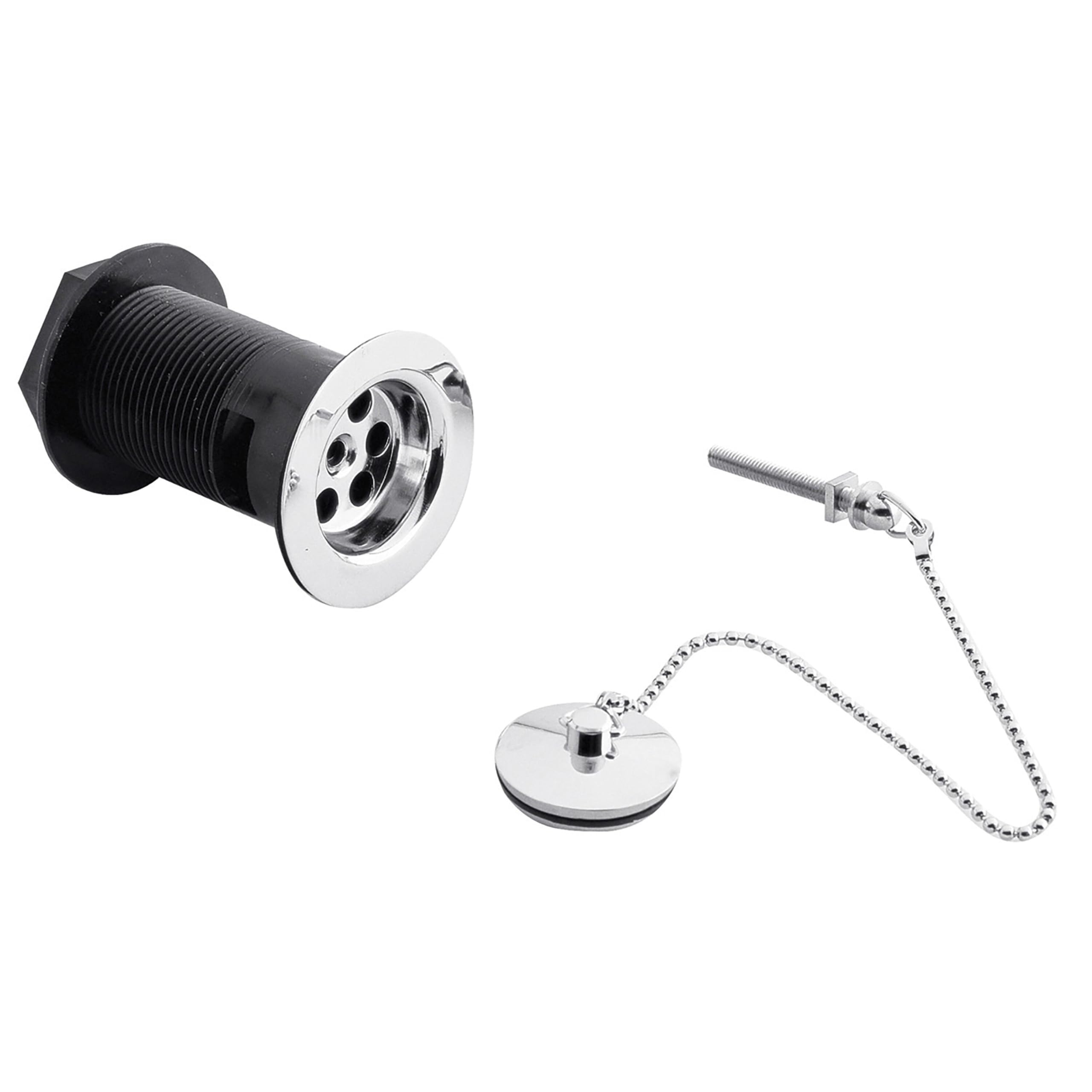 Balterley Ceramic Basin Waste With Brass Plug & Brass Chain, Slotted Design - Chrome Finish 5056462684673