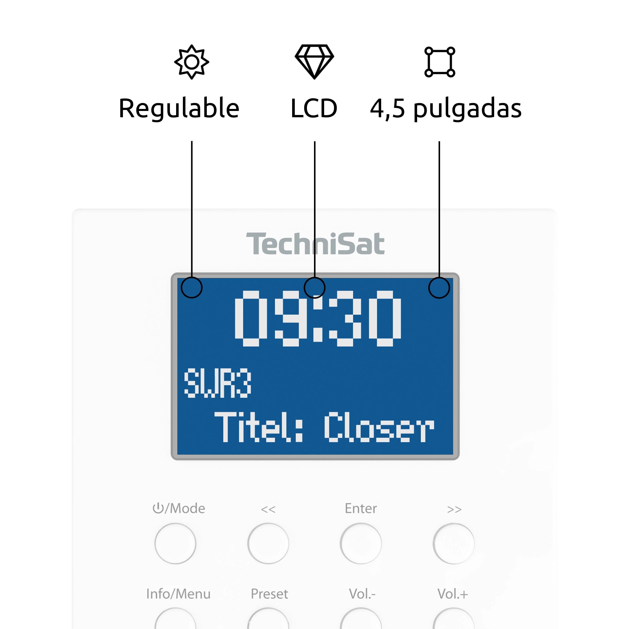 TechniSat DIGITRADIO UP 1 - Radio Dab+ Empotrable para su Instalación en Enchufes Dobles (Dab, FM, Bluetooth, Pantalla LCD Regulable, Despertador, Temporizador para Dormir, 2 Vatios RMS) Blanco