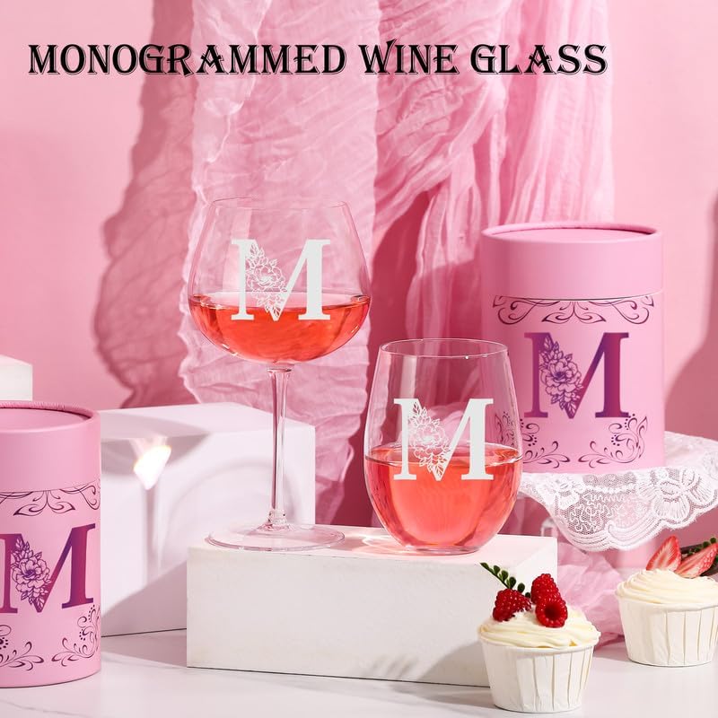 Physkoa Personalized Initial Wine Glass for Women - 20 oz Stemmed Monogrammed Glass, Customized Engraved Gift for Mom, Wife, Friend, Her - Birthday, Mother’s Day, Wine Lover Gift - Image 4