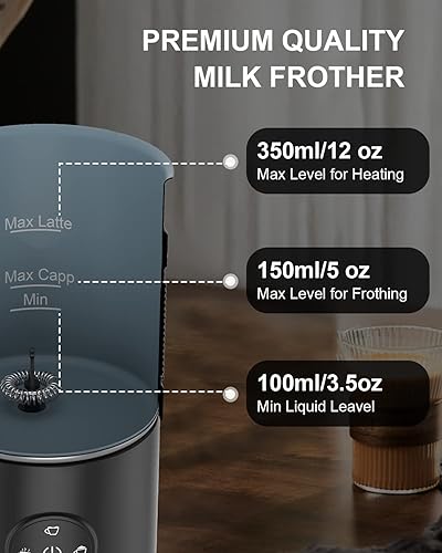Miniatura 3 de Rocyis Espumador de leche 4 en 1 y vaporizador eléctrico de leche caliente, 12 oz11.8 fl oz, vaporizador de café para café con leche, capuchino,