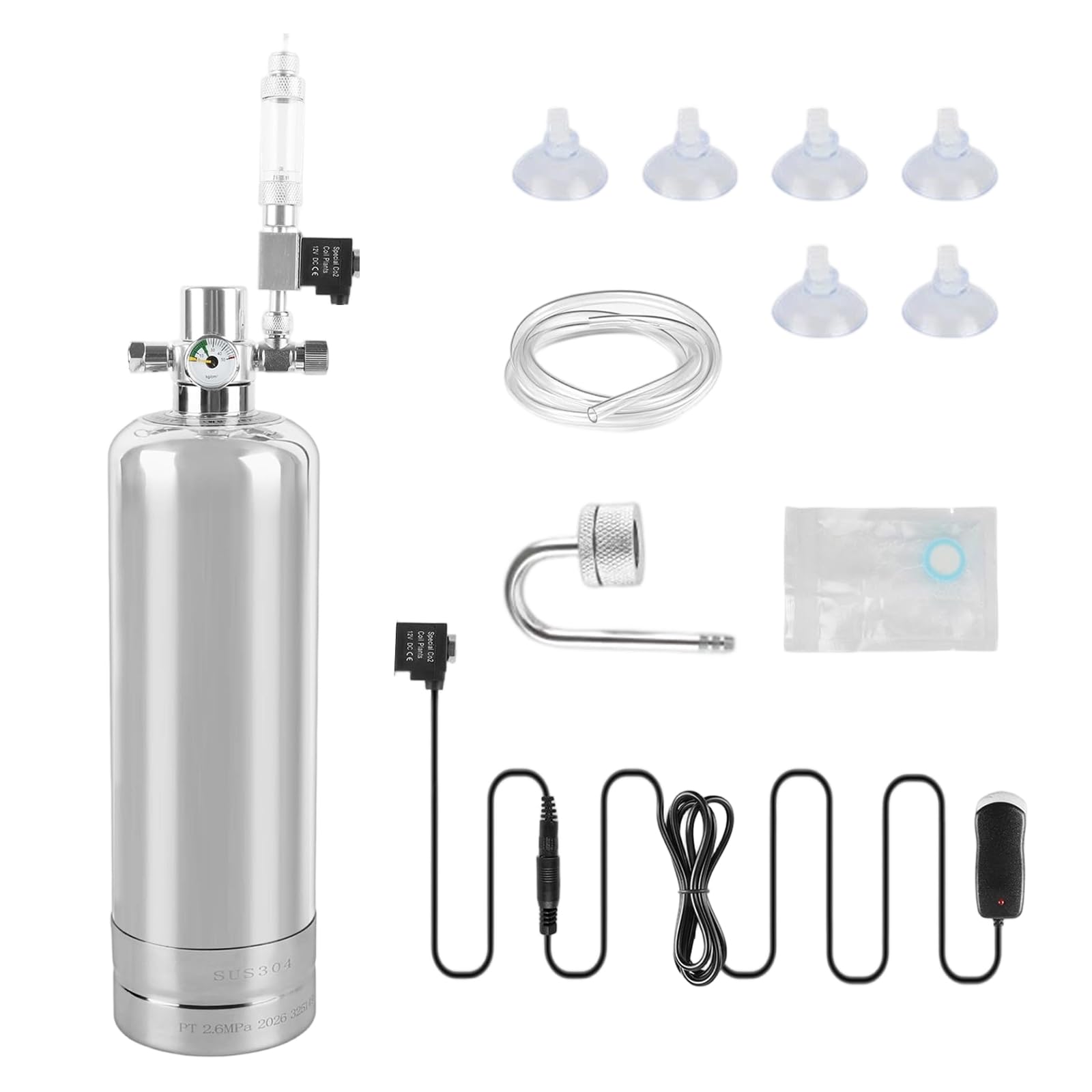 Kit Generador de CO2 Automático para Acuario Plantado | SUS304 con Válvula Solenoide y Manómetro de Seguridad, Sistema DIY para Acuascaping Plantas Acuáticas