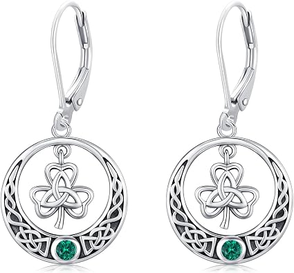 JUSTKIDSTOY St Patricks Day Earrings Gifts 925 Sterling Silver Four Leaf Clover Shamrock Earrings Irish Jewelry for Women Girls