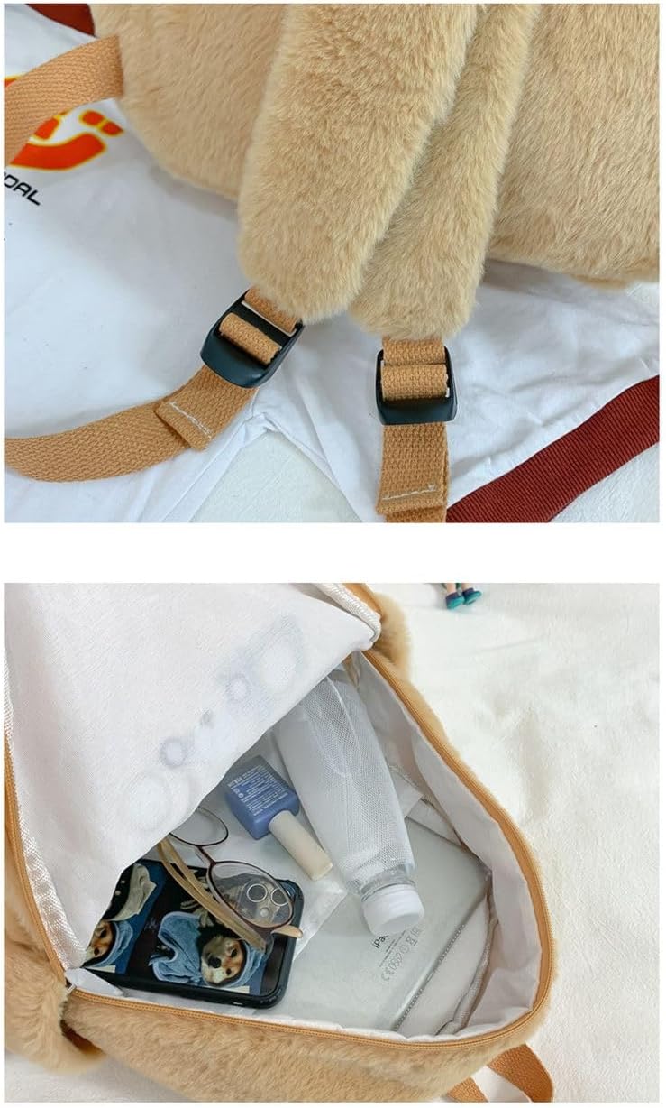 Cute Backpack for Teen Girl Plush Bear Kawaii Fluffy Backpack Travel Casual Backpack (Grey)