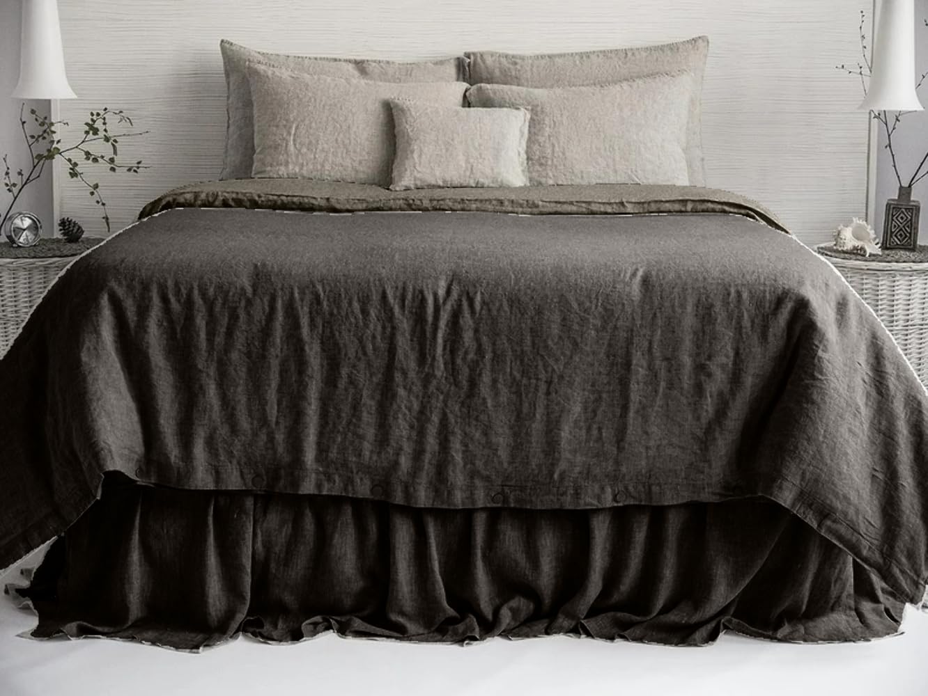 Housse de couette 100 % lin noir pour une chambre king size au style bohème chic