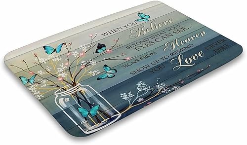 Miniatura 4 de Tapete con texto en inglés «When You Believe», diseño de mariposa azul, tapete de regalo, decoración del hogar, tapete de bienvenida; tapete para