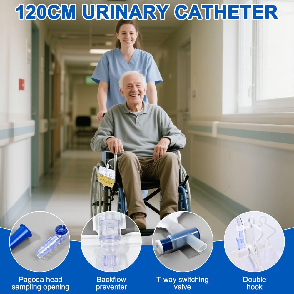 Katheterbeutel, 4 Stück Urindrainagesystem, 2000ML Urinbeutel mit T-Ablass, Anti Reflux Ventil und Schlauch, Urindrainagebeutel, Urinsammelbeutel Drainagebeutel