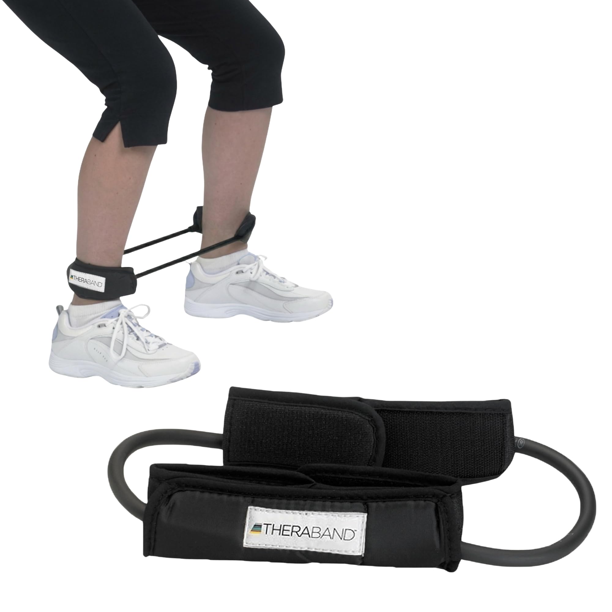THERABAND Resistance Tubes, Professional Latex Elastic Tubing with Handles For Physical Therapy, Lower Pilates, At-Home Workouts, Rehab, 12 Inch, Padded Cuffs, Black