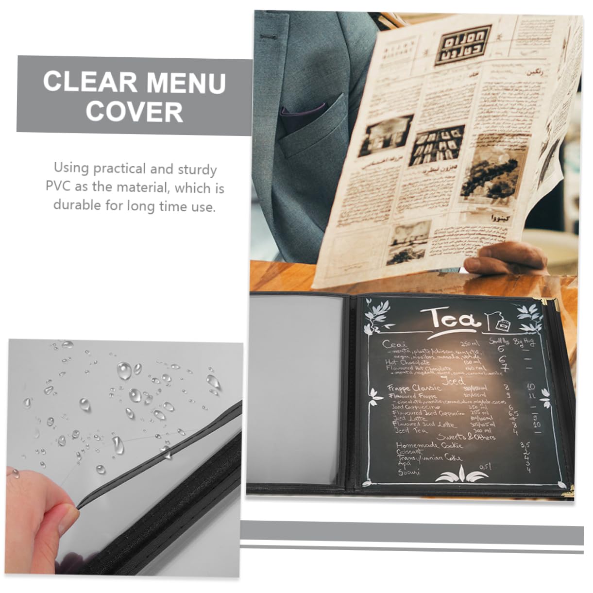 CONGARTENO Menu Covers Menu Holders for Restaurant Coffee Bar Accessories Binder Cover for Menu Transparent Menu Sleeve Restaurant Book Folder Clear Menu Cover Menu Supply PVC Black