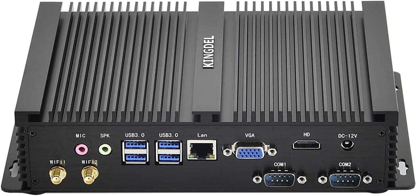 KINGDEL Fanless Mini PC, Mini Desktop Computer with i5 8th Gen. CPU (Up to 3.4GHz), 16GB DDR4 RAM, 256GB NVMe SSD, 4K:4096x2304, 2xCOM RS232, WiFi+BT, Silent Working
