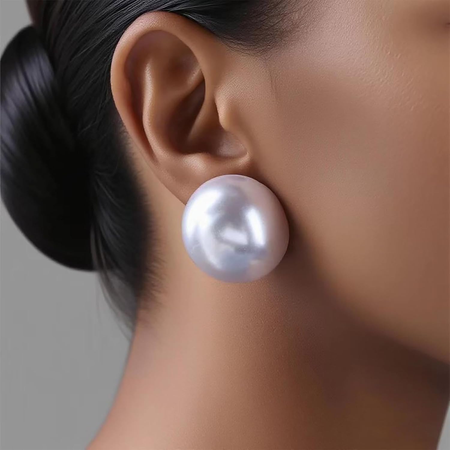 Boho Large Pearl Stud Earrings Big White Pearl Earrings Round Pearls Bridal Earring Half Pearls Stud Earring Half Dome Minimalist Bead Wedding Prom Jewelry for Women - Image 5
