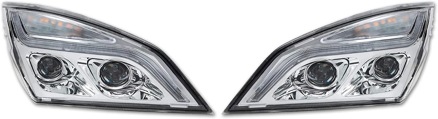 KOZAK Chrome Projection LED Headlights Pair Set Compatible With Cascadia 2018+ PLUS Logo Emblem, 2x 22” Windshield Wipers Reflective Vest