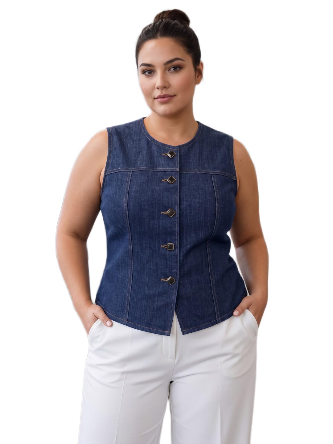 Vintage-Style Denim Vest with Jewel Buttons-picture-27