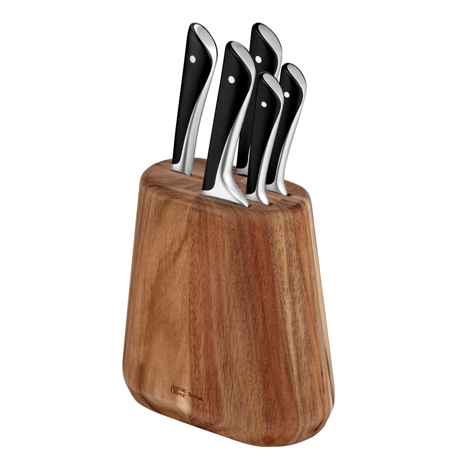 Tefal JAMIE OLIVER by Bloc + 5 Couteaux de cuisine, Chef 20 cm, Santoku 16.5 cm, Pain 20 cm, Utilité 12 cm, Office 9 cm K267S556