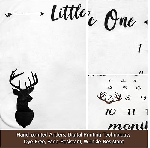 Miniatura 2 de Manta mensual de hito para bebé, manta de mes recién nacido, unisex, neutro, regalo personalizado para ducha, cuernos de ciervo, decoración de