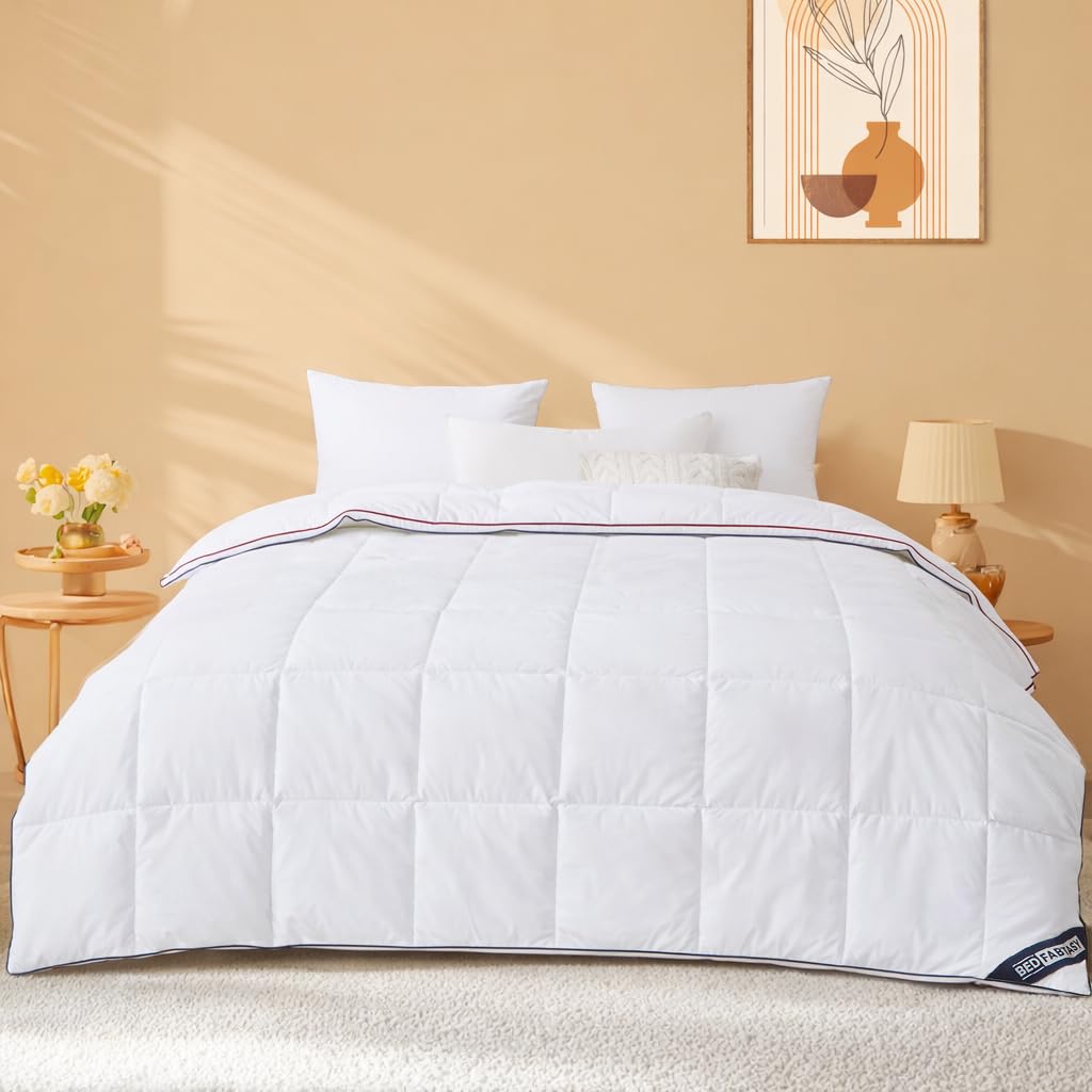 BedFabtasy Luxury Gusseted Feathers Down Duvet Single Size 4.5 Tog Summer Duvet, 100% Organic Cotton Cover, 600TC, Breathable & Soft & Down Proof, Hotel Quality Single Size Quilt, Machine Washable — image 1