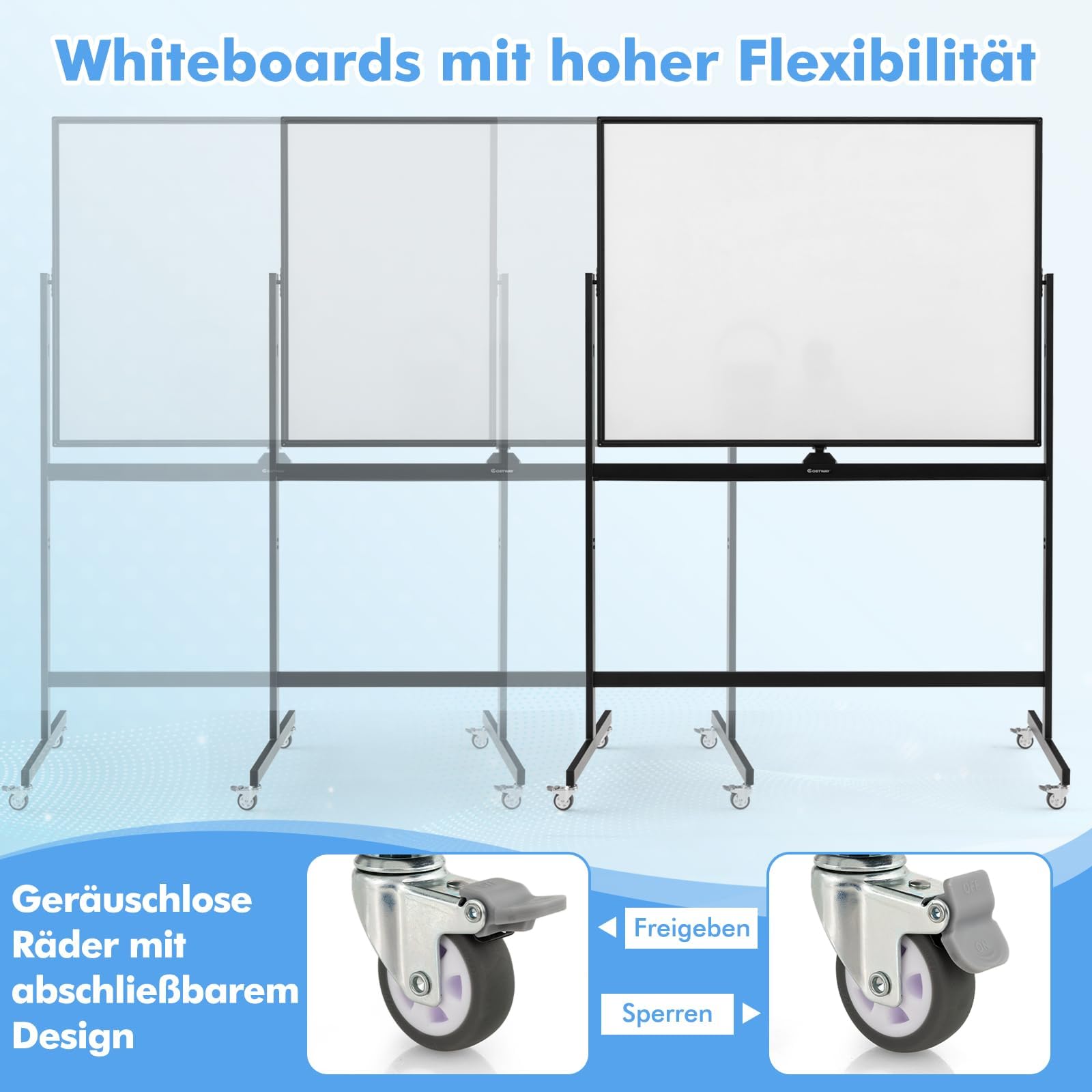 COSTWAY Dubbelzijdig mobiel whiteboard, 120 x 90 cm, droog afwisbaar magnetisch whiteboard met prikbord, wielen en standaard, incl. accessoires voor kantoor, thuis, wit COSTWAY Dubbelzijdig mobiel whiteboard, 120 x 90 cm, droog afwisbaar magnetisch whiteboard met prikbord, wielen en standaard, incl. accessoires voor kantoor, thuis, wit