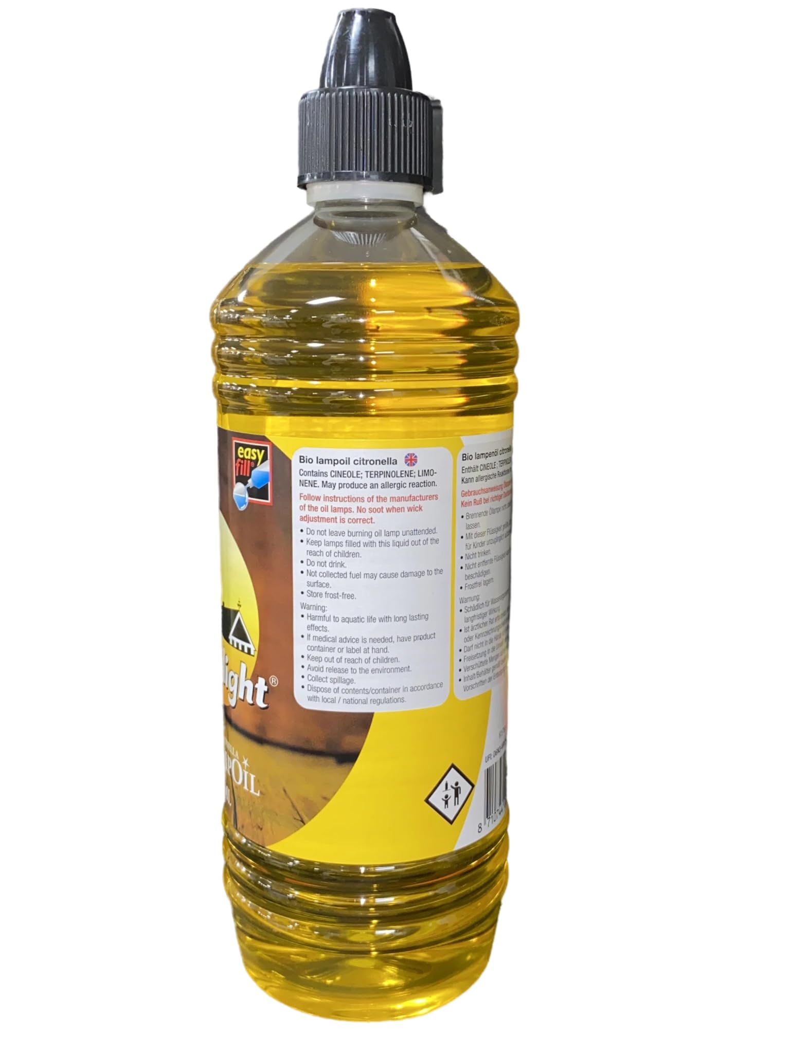 HORECA CANDLES Huile de Lampe à la Citronnelle Bio – 12 x 1L – Huile Liquide Naturelle pour Lampes à Huile, Torches de Jardin & Lampes d’Ambiance – Combustion Propre & Longue Durée
