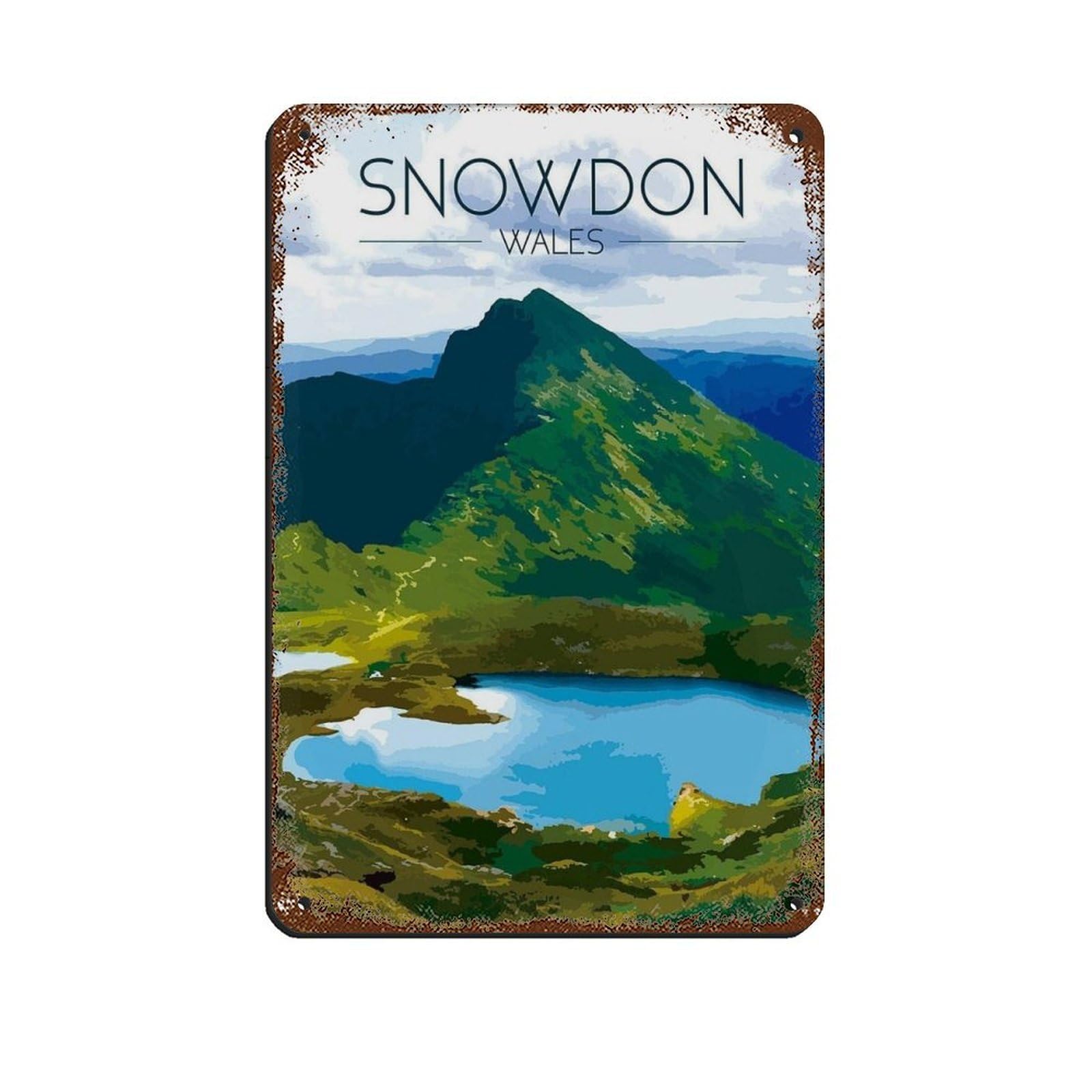 Lxwnze 20L X 30W Cm Mount Snowdon Poster,Wales Travel Tin Sign Vintage Metal Pub Club Cafe Bar Home Wall Art Decoration Poster Retro 8X12inch(20X30cm)