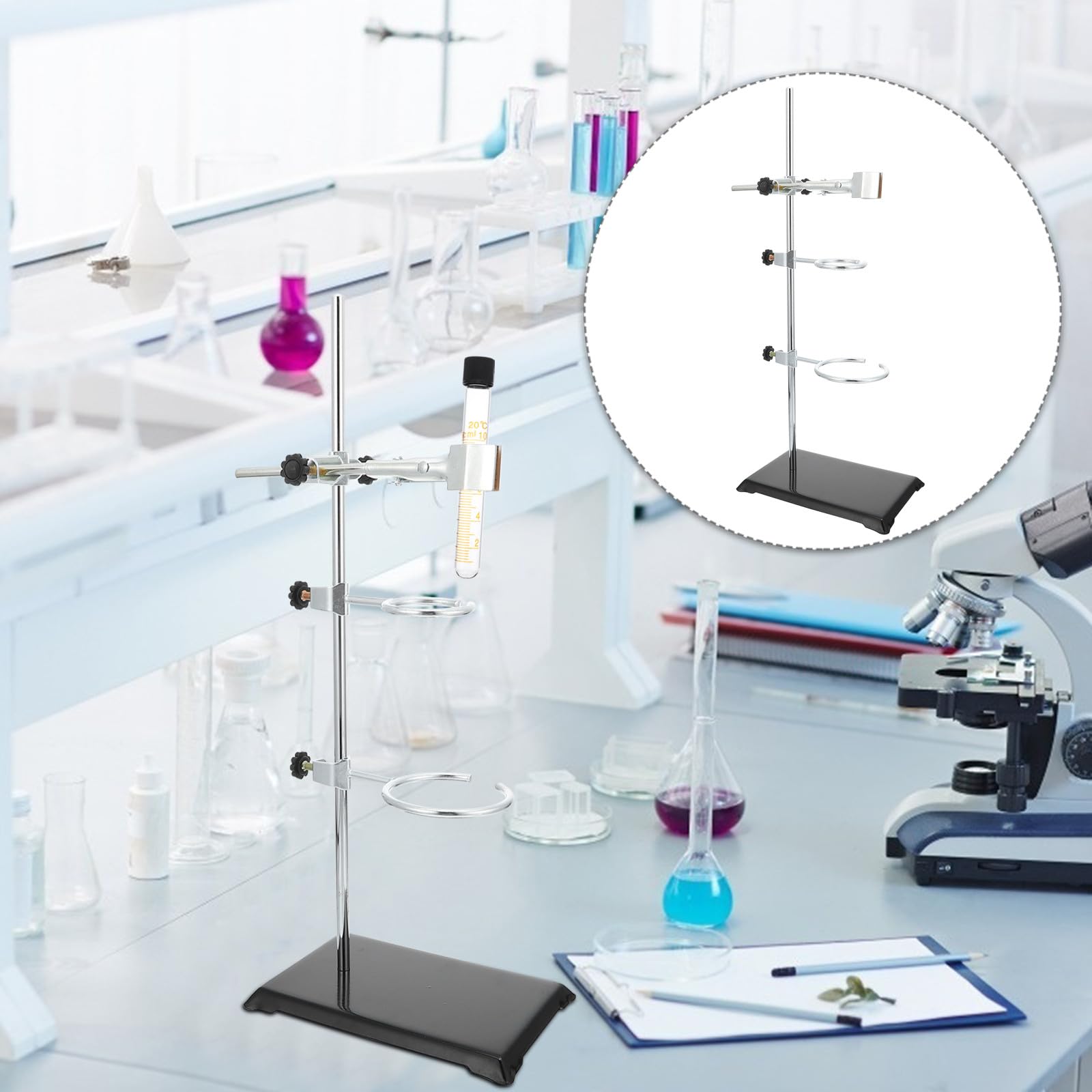 YARNOW Support de Laboratoire Facile à Assembler en Fer Argenté et Pratique à Transporter pour Expériences de Chimie et Physique