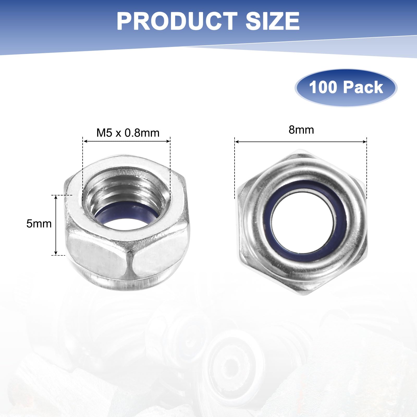 M METERXITY 100-Pack Nylon Insert Hex Lock Nuts - Image 3