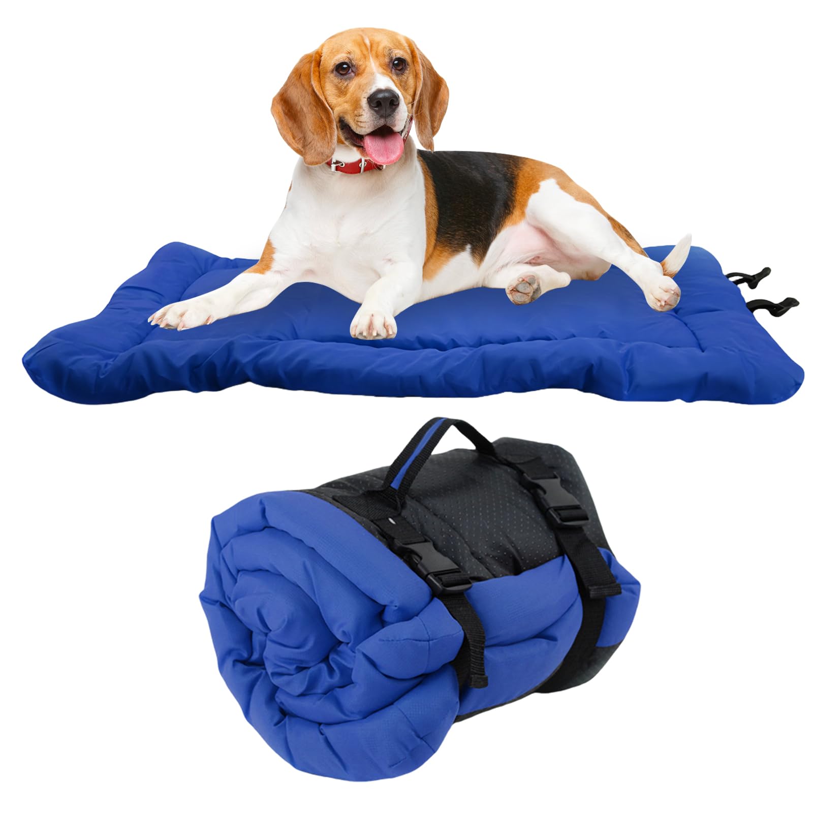 Matelas Portable pour Chien: 90 x 60 cm Lit pour Chien Imperméable et Pliable, Confort et Douceur Lit de Voyage pour Chien pour Voyages en Plein Air, Canapé, Sol, Voiture, Herbe (Bleu)