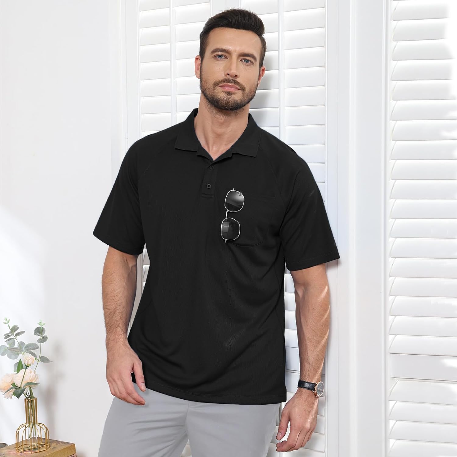 TIHEEN Golf Shirts for Men,Short Sleeve Moisture Wicking Proformance Big & Tall Polo Shirts - Image 2