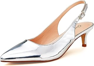 Low Kitten Heels Women's Slingback Dressy Pumps Pointed Closed Toe Ankle Strap Elegant Wedding Pumps Formal Comfortable Shoes - Buy now