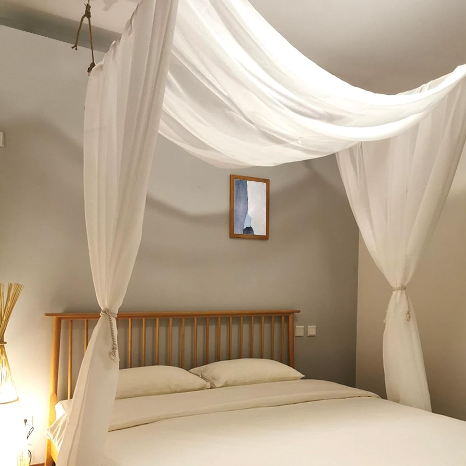 Comtelek Himmelbett Vorhänge mit 2pcs Himmelbett Stange, Organza Stoff Hochzeit Vorhang Weiß Fenster Deko Tüllstoff Meterware Transparent für Betthimmel Doppelbett Hochzeit Traubogen Boho deko (255in)