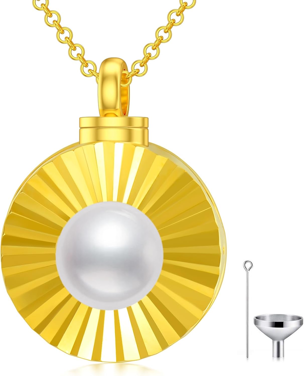 SOULMEET Gold Cremation Jewelry for Ashes, Round Shape Pearl Locket Necklace for Ashes to Keep Beloved Ones Human Dog Cat Always with You Keepsake Necklace Gift