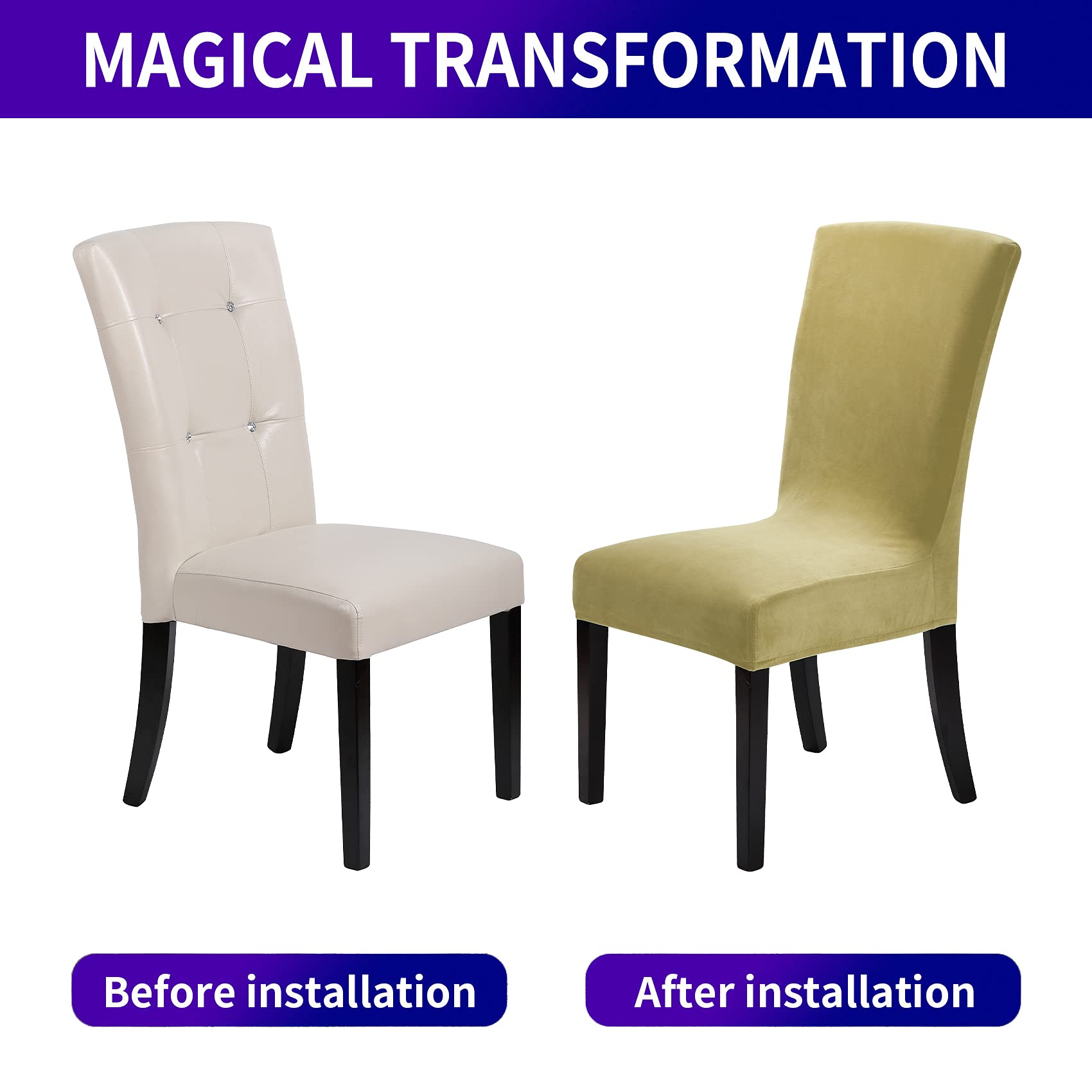 Lot de 6 housses de chaise en velours pour salle à manger, extensibles, lavables, décoration élégante pour la maison et le banquet (champagne)