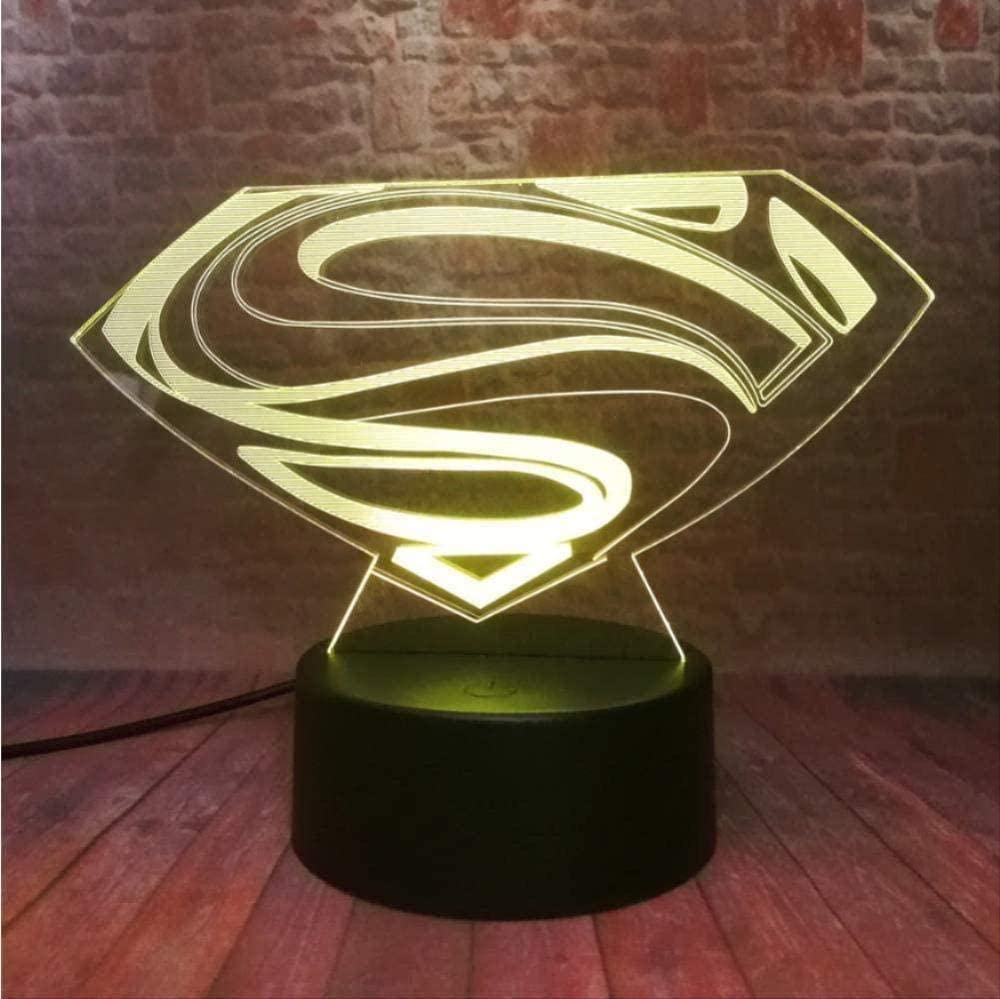 althiqahkeyNight Light Superman Legends Hero Logo Symbol 3D LED Night Light RGB Lighting 7 Color Changing Boys Toys Christmas Birthday Gifts