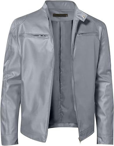 Miniatura 2 de WENKOMG1 Chaqueta de piel sintética para hombre, abrigo grueso de manga larga con cremallera, parka deportiva básica con bolsillo