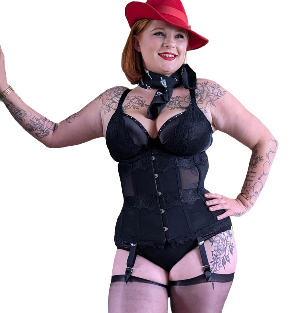 Black Power Corset en maille et dentelle avec 6 bretelles