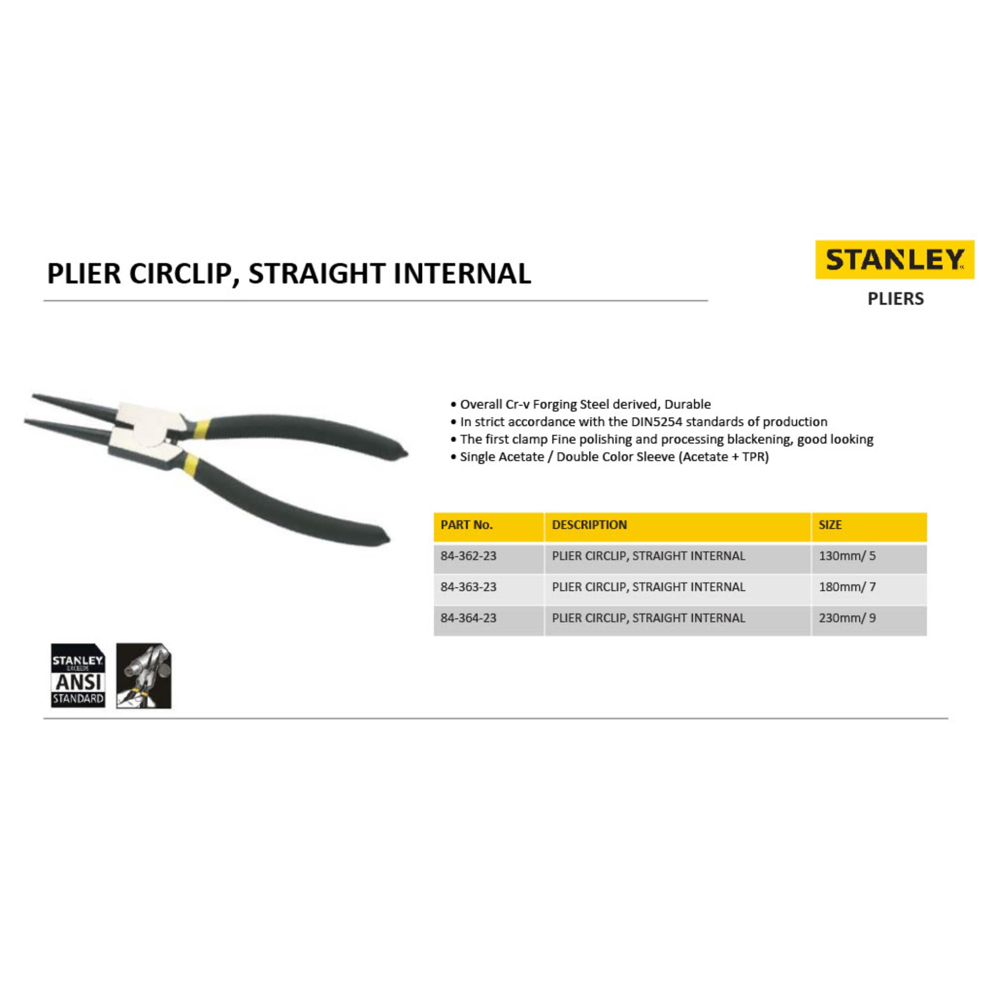 STANLEY 84-363-23 180mm/7'' Internal Straight Circlip Plier (Black and Silver) 3