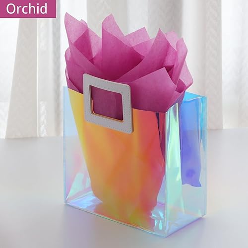 Miniatura 5 de VUOJUR 2 bolsas de regalo pequeñas reutilizables de 8.3 pulgadas con papel de seda - Coral y orquídea