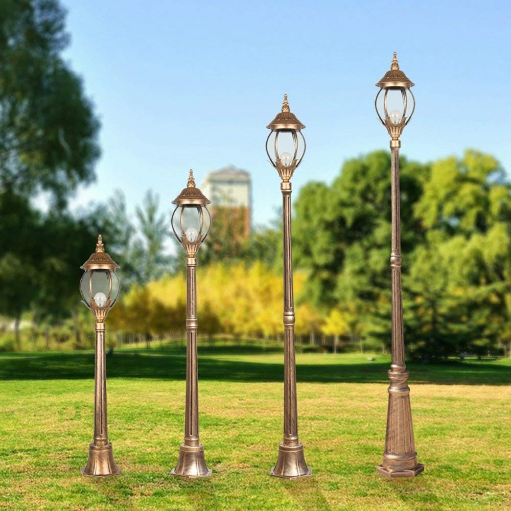 Europa Vintage Amerykańska Szklana Latarnia Zewnętrzna Ogród Trawnik Lampa Antyczne Aluminium IP54 Wodoodporna Kolumna Aluminiowa Metalowa Lampa Podłogowa Patio Balkon Tr,Bronze-140cm