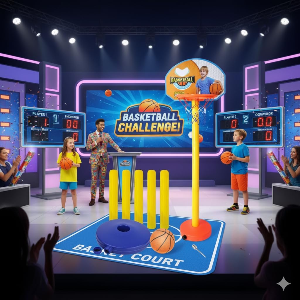 Kids Basketball Hoop Set with Stand, Adjustable Height, Indoor Outdoor Play, Includes 2 Balls, Orange and Blue Net, Sports Activity Toy for Children Pack of 1 1