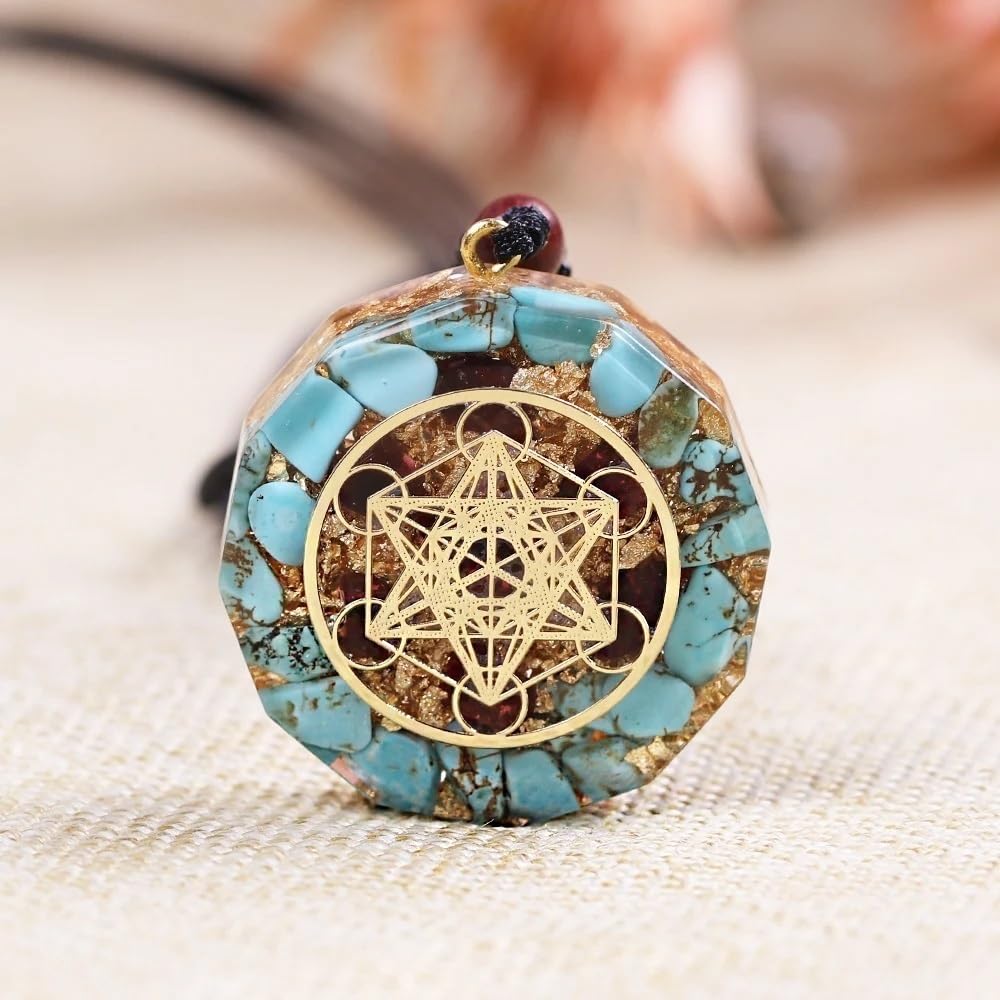 Pendentif Orgonite Fait à la Main Metatron Cube Reiki Turquoise Orgone Cristal Pendentif