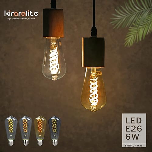 Miniatura 6 de Kiraralite ST19ST58 - Bombilla LED Edison vintage paquete de 6 blanco natural de 4000 K bombilla de filamento LED en espiral flexible antigua