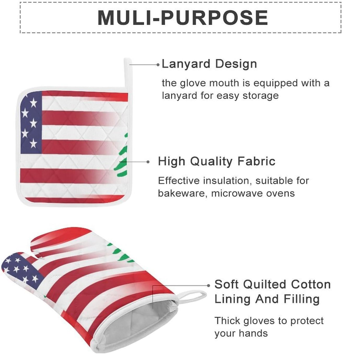 U.S.A Lebanon Flag Oven Mitts and Pot Holders 4Pcs Set Heat Resistant Cooking Mitts Hot Pads