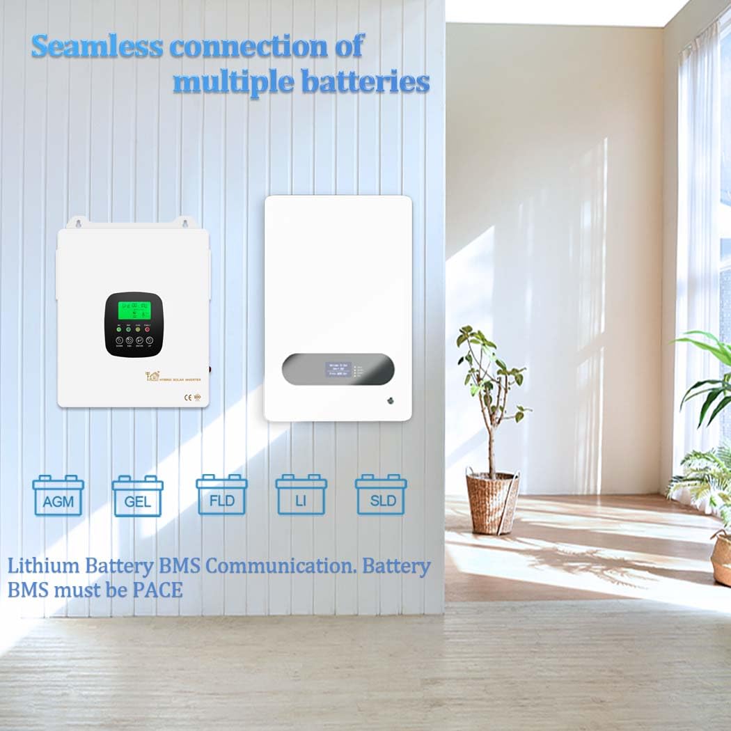 Y&H 10.3KW 48VDC On/Off-Grid Solar Hybrid Wechselrichter AC220V MPPT 180A Solar Ladegerät Max Dual PV Input 2x6000W 500V Input Dual Kommunikation für WiFi,PACE BMS